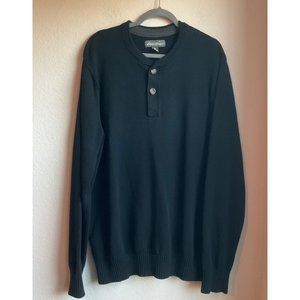 Eddie Bauer Men's black sweater henley cotton front Buttons size 2 XL